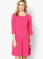 Only Pink Colored Solid Shift Dress