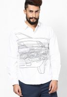 People White Graphic Slim Fit Casual Shirt