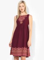 People Wine Colored Solid Shift Dress