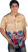 Riverbero Men's Self Design Casual Yellow Shirt
