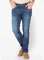 Slub Solid Blue Skinny Fit Jeans