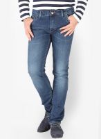 Slub Solid Blue Slim Fit Jeans