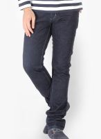 Slub Solid Blue Slim Fit Jeans