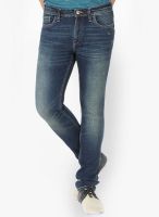 Slub Washed Blue Skinny Fit Jeans