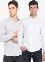 Smokestack Pack Of 2 Multicoloured Colored Solid Slim Fit Casual Shirt