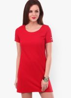 Street 9 Red Colored Solid Bodycon Dress