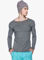 Tinted Grey Solid Round Neck T-Shirt