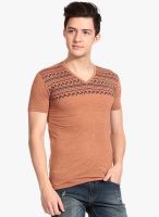 Tinted Rust Solid V Neck T-Shirt