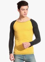 Tinted Yellow Solid Round Neck T-Shirt