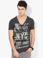 Tom Tailor Black Solid V Neck T-Shirt