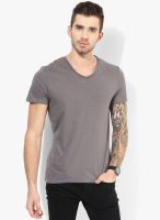 Tom Tailor Grey Solid V Neck T-Shirt