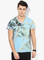 Tom Tailor Light Blue Printed V Neck T-Shirt