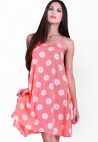Trend18 Peach Colored Printed Shift Dress