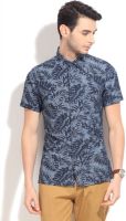 United Colors of Benetton Men's Floral Print Casual Blue Shirt