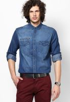 V Dot Blue Full Sleeve Casual Shirt