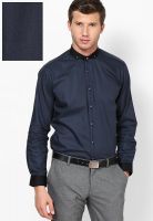 V Dot Blue Solid Slim Fit Casual Shirt