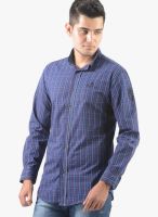 Vintage Blue Check Slim Fit Casual Shirt