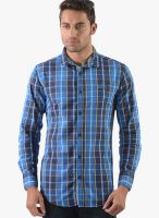 Vintage Blue Check Slim Fit Casual Shirt