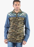 Vintage Navy Blue Printed Slim Fit Casual Shirt