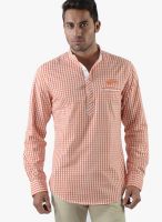Vintage Orange Check Slim Fit Casual Shirt