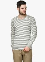 WYM White Striped V Neck T-Shirt