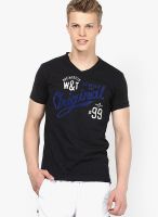 Wilkins & Tuscany Black Printed V Neck T-Shirts