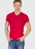 Wilkins & Tuscany Red Solid V Neck T-Shirts