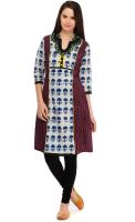 Aana Printed Women's A-line Kurta(Blue)