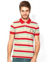 American Swan Red Cotton Half Sleeve Polo T-shirt