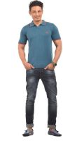 AMX Striped Men's Polo Neck Light Blue T-Shirt