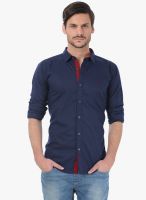 Basics Navy Blue Solid Slim Fit Casual Shirt