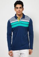 Basics Navy Blue Striped Polo T-Shirts