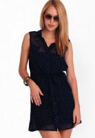 Belle Fille Navy Blue Colored Solid Shift Dress