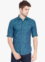 Black Coffee Blue Printed Slim Fit Casual Shirt