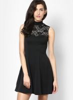 Boohoo Black High Neck Seam Detail Skater Dress