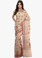 Bunkar Beige Printed Chanderi Saree