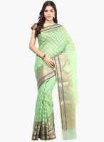 Bunkar Green Printed Cotton Blend Saree