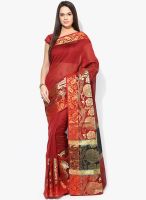 Bunkar Maroon Printed Silk Blend Saree