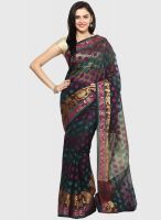 Bunkar Moonga Cotton Check Banarasi Multi Black Saree