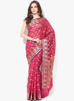 Bunkar Pink Embroidered Silk Blend Saree