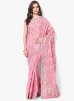 Bunkar Pink Embroidered Silk Blend Saree