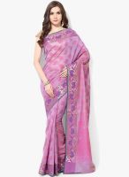 Bunkar Purple Printed Super Net Saree