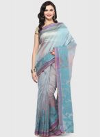 Bunkar Supernet Cotton Fancy Banarasi Sky Blue Saree