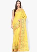 Bunkar Yellow Printed Silk Blend Saree