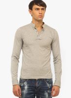 Cation Grey Solid Henley T-Shirts