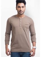 Cult Fiction Brown Solid Henley T-Shirts