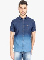 DERBY JEANS COMMUNITY Blue Solid Slim Fit Casual Shirt