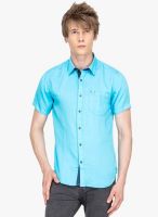 DERBY JEANS COMMUNITY Blue Solid Slim Fit Casual Shirt