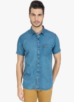 DERBY JEANS COMMUNITY Blue Solid Slim Fit Casual Shirt