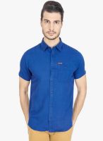 DERBY JEANS COMMUNITY Blue Solid Slim Fit Casual Shirt